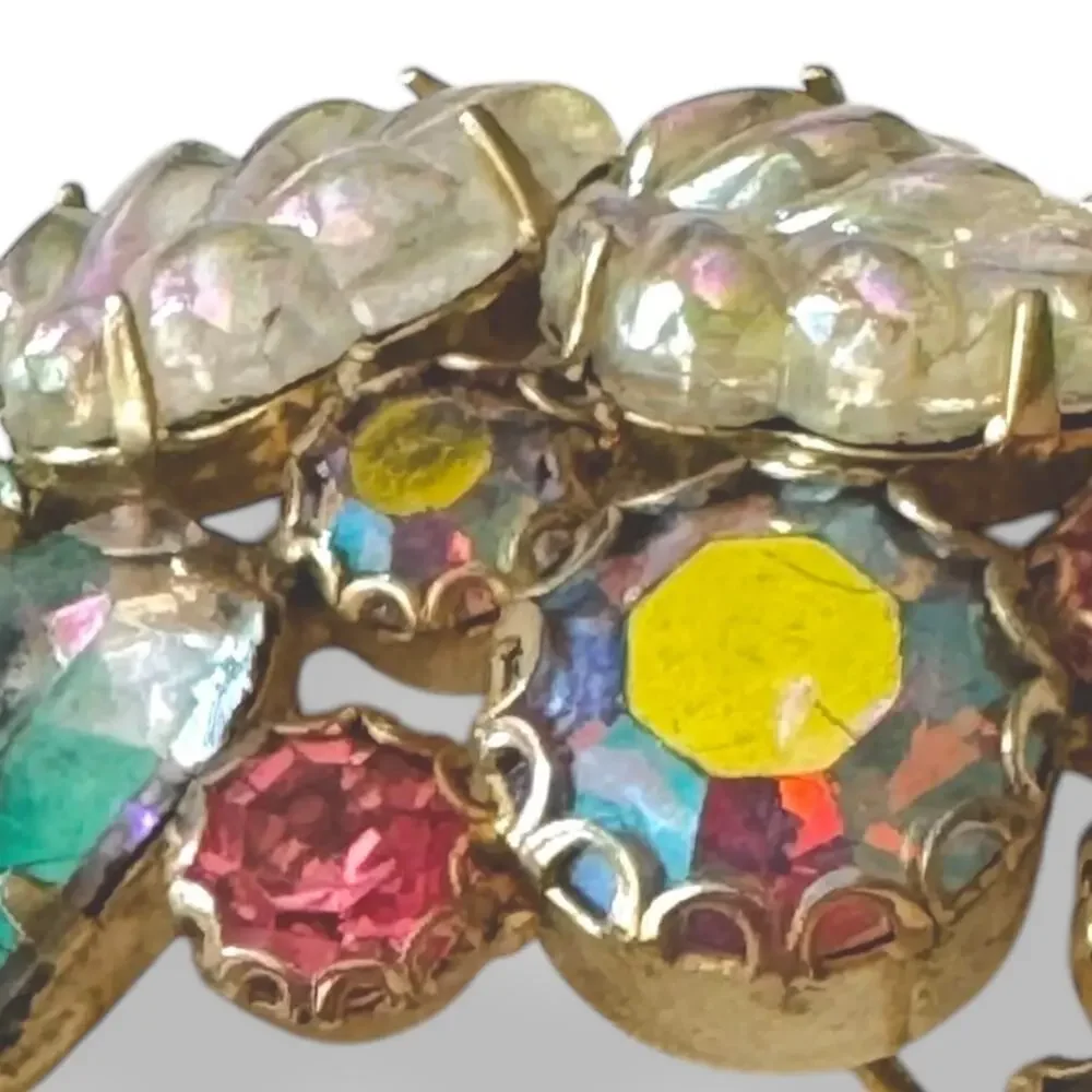 Rudolph Weiss Fruit Salad Glass Leaves AB Rhinestone Gold Wreath Pin Brooch